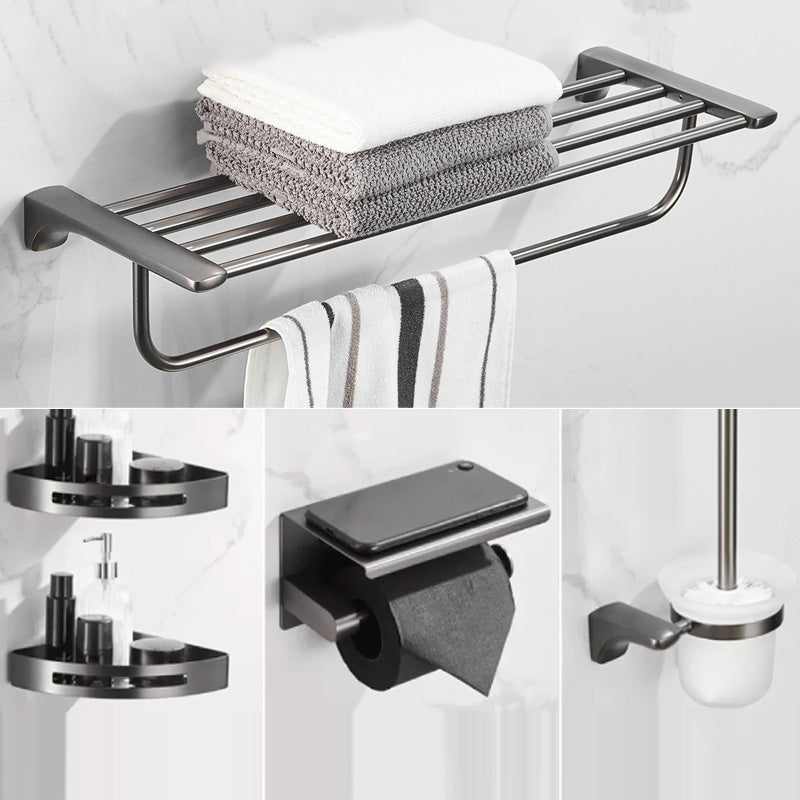 Modern Bathroom Accessories Hardware Set Grey Bathroom Accessory Kit 5-Piece Set (Triangle Bath Shelf) Clearhalo 'Bathroom Hardware Sets' 'Bathroom Hardware' 'Bathroom Remodel & Bathroom Fixtures' 'bathroom_hardware_sets' 'Home Improvement' 'home_improvement' 'home_improvement_bathroom_hardware_sets' 6997270