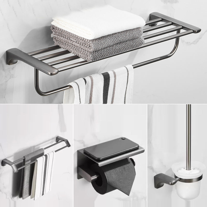 Modern Bathroom Accessories Hardware Set Grey Bathroom Accessory Kit 4-Piece (Towel Rack) Clearhalo 'Bathroom Hardware Sets' 'Bathroom Hardware' 'Bathroom Remodel & Bathroom Fixtures' 'bathroom_hardware_sets' 'Home Improvement' 'home_improvement' 'home_improvement_bathroom_hardware_sets' 6997279