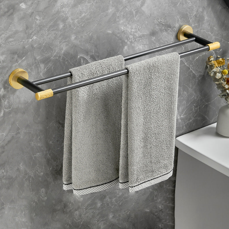 5-Piece Modern Bathroom Accessory Black Brass Bath Hardware Set Towel Bar (Double Rods) Clearhalo 'Bathroom Hardware Sets' 'Bathroom Hardware' 'Bathroom Remodel & Bathroom Fixtures' 'bathroom_hardware_sets' 'Home Improvement' 'home_improvement' 'home_improvement_bathroom_hardware_sets' 6997293