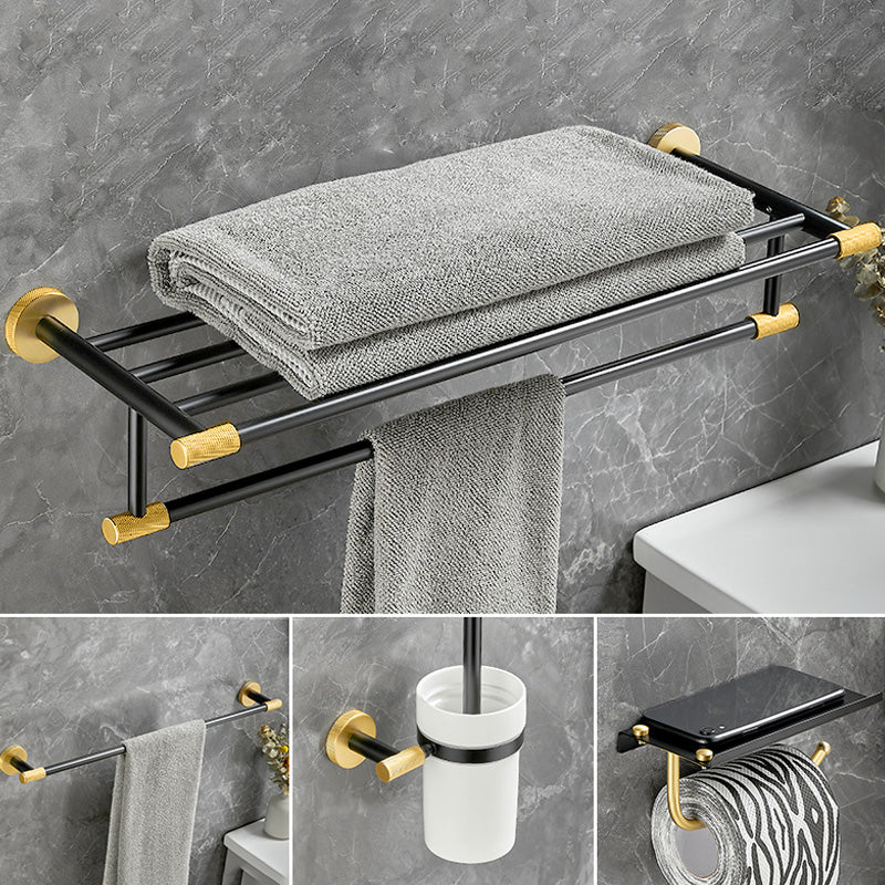 5-Piece Modern Bathroom Accessory Black Brass Bath Hardware Set 4-Piece Set(Single Rod) Clearhalo 'Bathroom Hardware Sets' 'Bathroom Hardware' 'Bathroom Remodel & Bathroom Fixtures' 'bathroom_hardware_sets' 'Home Improvement' 'home_improvement' 'home_improvement_bathroom_hardware_sets' 6997295