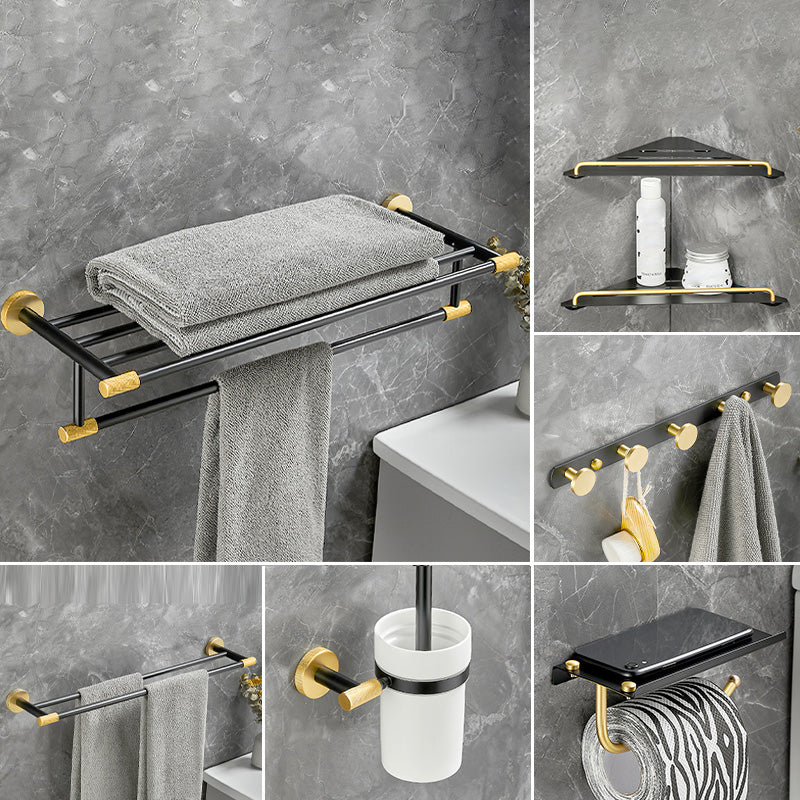 5-Piece Modern Bathroom Accessory Black Brass Bath Hardware Set 7-Piece Set (Double Rods) Clearhalo 'Bathroom Hardware Sets' 'Bathroom Hardware' 'Bathroom Remodel & Bathroom Fixtures' 'bathroom_hardware_sets' 'Home Improvement' 'home_improvement' 'home_improvement_bathroom_hardware_sets' 6997302