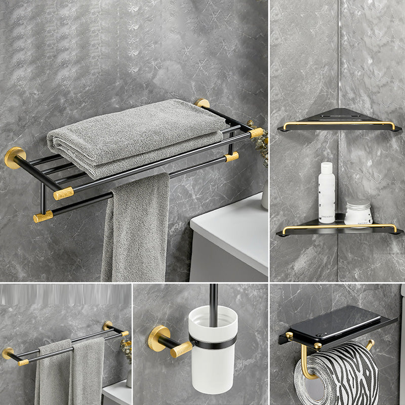 5-Piece Modern Bathroom Accessory Black Brass Bath Hardware Set 6-Piece Set (Double Rods) Clearhalo 'Bathroom Hardware Sets' 'Bathroom Hardware' 'Bathroom Remodel & Bathroom Fixtures' 'bathroom_hardware_sets' 'Home Improvement' 'home_improvement' 'home_improvement_bathroom_hardware_sets' 6997305