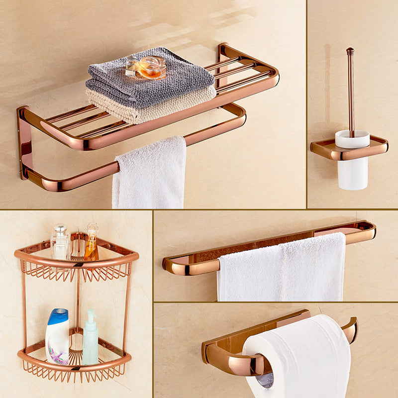 5-Piece Vintage Bathroom Accessory Set Brass Bath Hardware Set 5-Piece Set (Single Rod) Clearhalo 'Bathroom Hardware Sets' 'Bathroom Hardware' 'Bathroom Remodel & Bathroom Fixtures' 'bathroom_hardware_sets' 'Home Improvement' 'home_improvement' 'home_improvement_bathroom_hardware_sets' 6997365