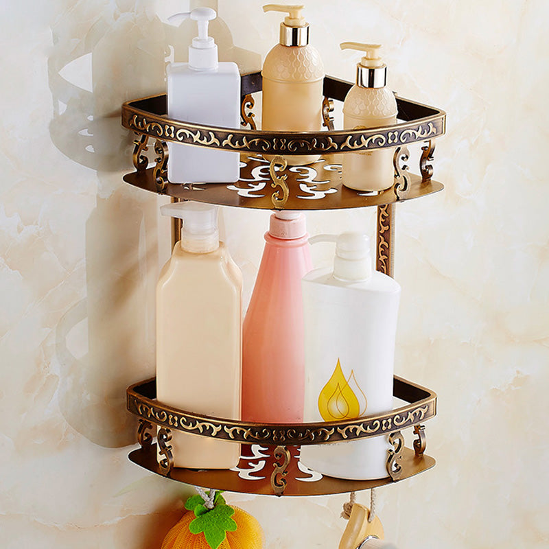 Traditional Bathroom Accessory Set Gold Bathroom Accessory Kit Double Layer Triangle Bath Shelves Clearhalo 'Bathroom Hardware Sets' 'Bathroom Hardware' 'Bathroom Remodel & Bathroom Fixtures' 'bathroom_hardware_sets' 'Home Improvement' 'home_improvement' 'home_improvement_bathroom_hardware_sets' 6997389