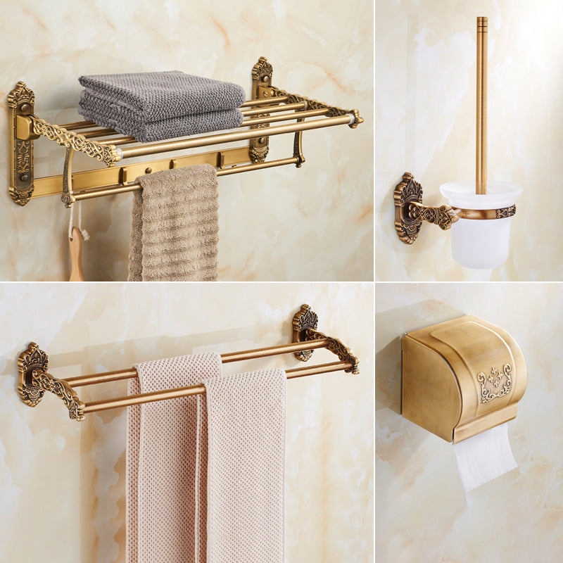 Traditional Bathroom Accessory Set Gold Bathroom Accessory Kit Double Bars 4-Piece Set (Towel Bar) Clearhalo 'Bathroom Hardware Sets' 'Bathroom Hardware' 'Bathroom Remodel & Bathroom Fixtures' 'bathroom_hardware_sets' 'Home Improvement' 'home_improvement' 'home_improvement_bathroom_hardware_sets' 6997394