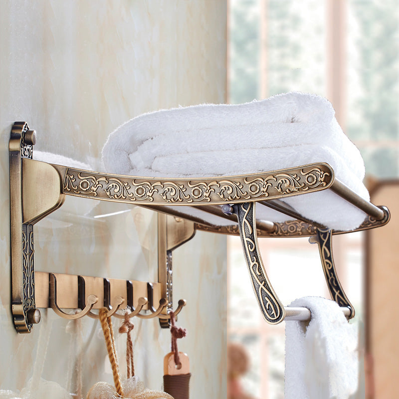 Traditional Bathroom Accessory Set Gold Bathroom Accessory Kit Foldable Towel Rack Clearhalo 'Bathroom Hardware Sets' 'Bathroom Hardware' 'Bathroom Remodel & Bathroom Fixtures' 'bathroom_hardware_sets' 'Home Improvement' 'home_improvement' 'home_improvement_bathroom_hardware_sets' 6997395