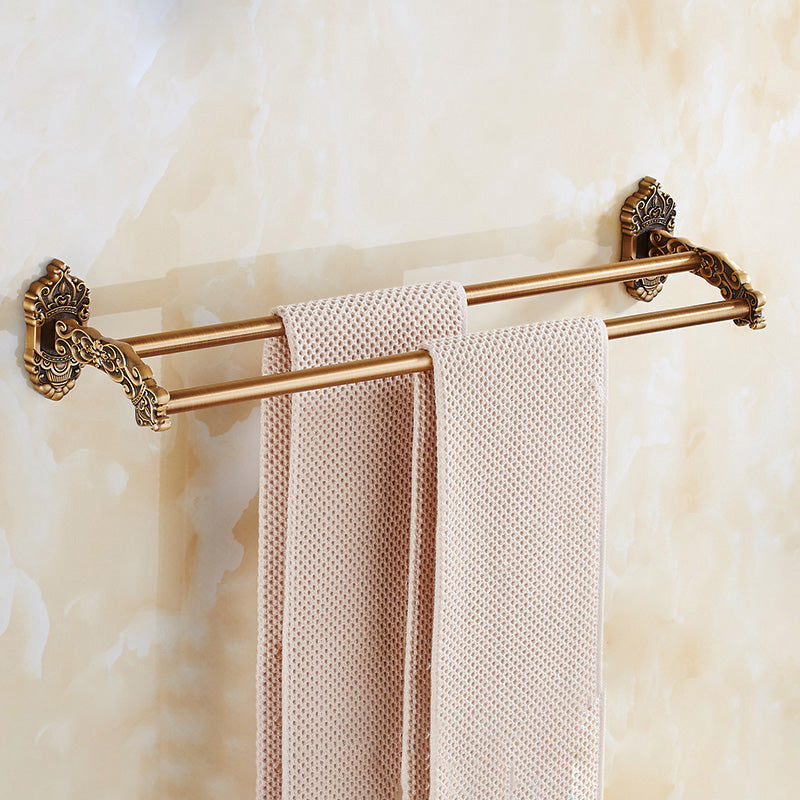 Traditional Bathroom Accessory Set Gold Bathroom Accessory Kit Double Bars Towel Bar Clearhalo 'Bathroom Hardware Sets' 'Bathroom Hardware' 'Bathroom Remodel & Bathroom Fixtures' 'bathroom_hardware_sets' 'Home Improvement' 'home_improvement' 'home_improvement_bathroom_hardware_sets' 6997398