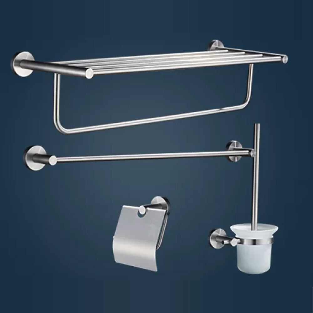 Chrome Traditional Bathroom Hardware Set Stainless Steel Bathroom Set 4-Piece Set(Single Rod) Clearhalo 'Bathroom Hardware Sets' 'Bathroom Hardware' 'Bathroom Remodel & Bathroom Fixtures' 'bathroom_hardware_sets' 'Home Improvement' 'home_improvement' 'home_improvement_bathroom_hardware_sets' 6997423