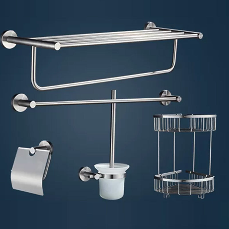 Chrome Traditional Bathroom Hardware Set Stainless Steel Bathroom Set 5-Piece Set (Single Rod) Clearhalo 'Bathroom Hardware Sets' 'Bathroom Hardware' 'Bathroom Remodel & Bathroom Fixtures' 'bathroom_hardware_sets' 'Home Improvement' 'home_improvement' 'home_improvement_bathroom_hardware_sets' 6997427