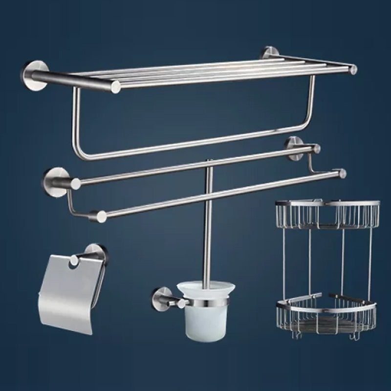 Chrome Traditional Bathroom Hardware Set Stainless Steel Bathroom Set 5-Piece Set (Double Rods) Clearhalo 'Bathroom Hardware Sets' 'Bathroom Hardware' 'Bathroom Remodel & Bathroom Fixtures' 'bathroom_hardware_sets' 'Home Improvement' 'home_improvement' 'home_improvement_bathroom_hardware_sets' 6997428