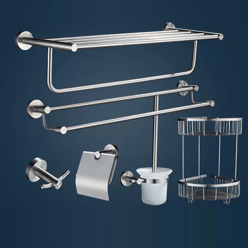 Chrome Traditional Bathroom Hardware Set Stainless Steel Bathroom Set 6-Piece Set (Double Rods) Clearhalo 'Bathroom Hardware Sets' 'Bathroom Hardware' 'Bathroom Remodel & Bathroom Fixtures' 'bathroom_hardware_sets' 'Home Improvement' 'home_improvement' 'home_improvement_bathroom_hardware_sets' 6997430