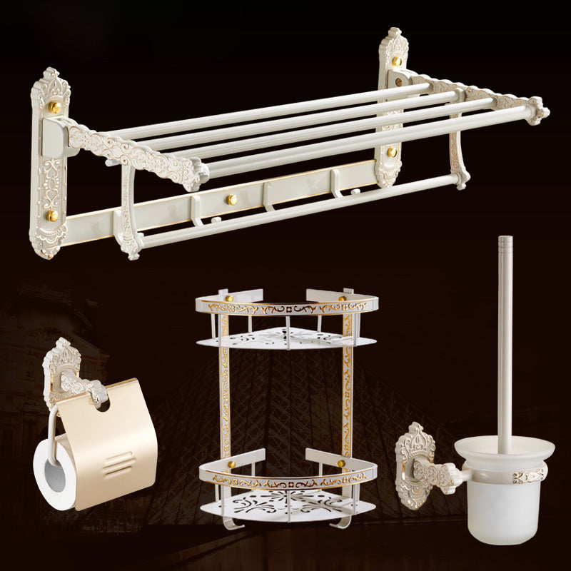 Traditional Bath Hardware Set White Bathroom Accessories Hardware Set 4-Piece Set (Double Deck Shelves) Clearhalo 'Bathroom Hardware Sets' 'Bathroom Hardware' 'Bathroom Remodel & Bathroom Fixtures' 'bathroom_hardware_sets' 'Home Improvement' 'home_improvement' 'home_improvement_bathroom_hardware_sets' 6997475