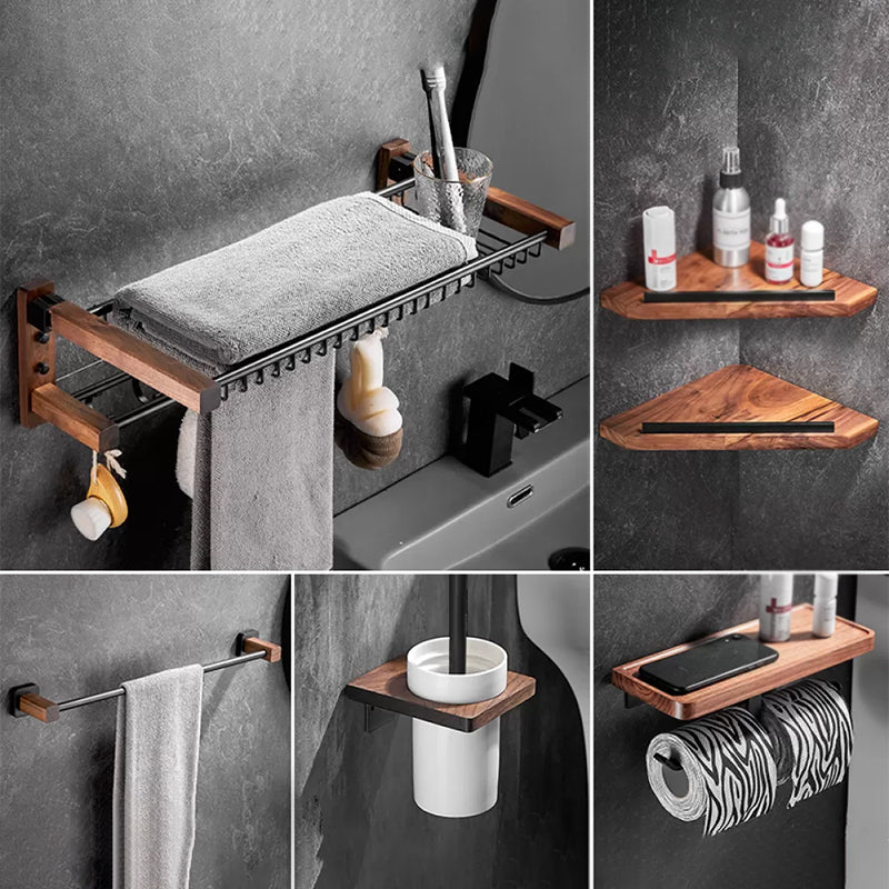 7 Piece Bathroom Accessory Set Wood and Metal Bathroom Accessories Hardware Set Vertical Bar 6-Piece Set Clearhalo 'Bathroom Hardware Sets' 'Bathroom Hardware' 'Bathroom Remodel & Bathroom Fixtures' 'bathroom_hardware_sets' 'Home Improvement' 'home_improvement' 'home_improvement_bathroom_hardware_sets' 6997518