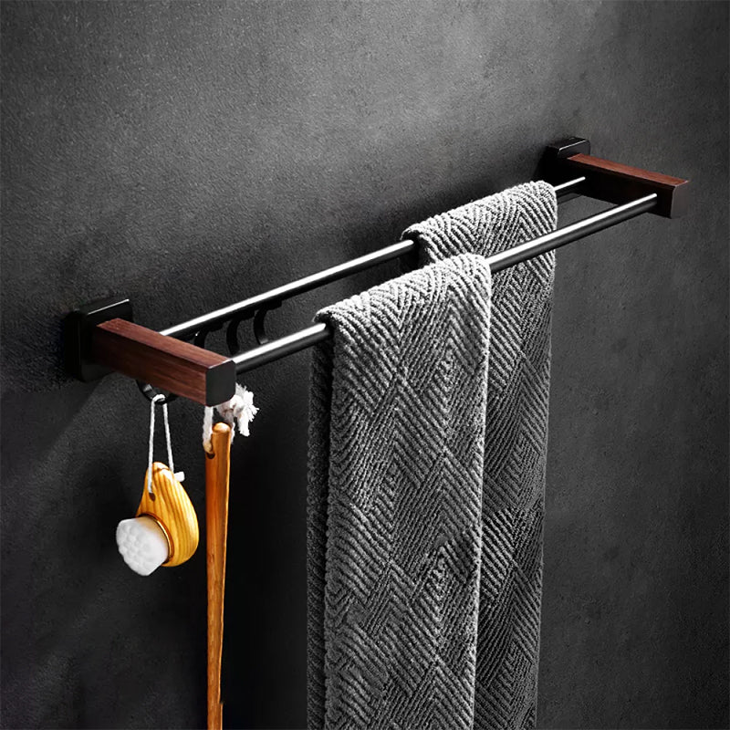 7 Piece Bathroom Accessory Set Wood and Metal Bathroom Accessories Hardware Set Towel Bar (Double Rods) Clearhalo 'Bathroom Hardware Sets' 'Bathroom Hardware' 'Bathroom Remodel & Bathroom Fixtures' 'bathroom_hardware_sets' 'Home Improvement' 'home_improvement' 'home_improvement_bathroom_hardware_sets' 6997524