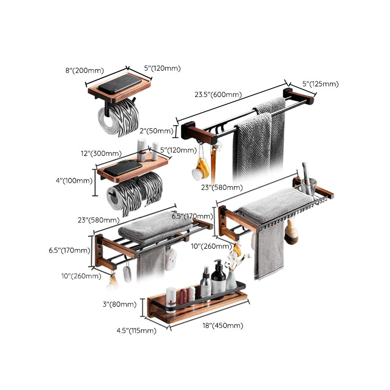 7 Piece Bathroom Accessory Set Wood and Metal Bathroom Accessories Hardware Set Clearhalo 'Bathroom Hardware Sets' 'Bathroom Hardware' 'Bathroom Remodel & Bathroom Fixtures' 'bathroom_hardware_sets' 'Home Improvement' 'home_improvement' 'home_improvement_bathroom_hardware_sets' 6997526