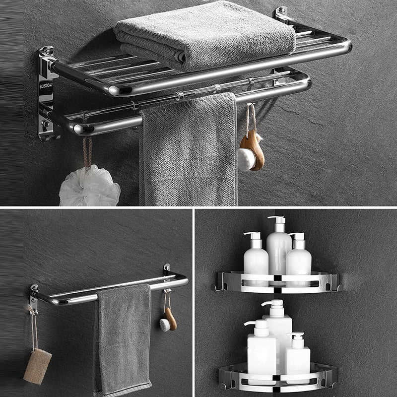 Modern Bathroom Accessory Set Silver Bathroom Accessories Hardware Set 4-Piece Set (Towel Bar) Clearhalo 'Bathroom Hardware Sets' 'Bathroom Hardware' 'Bathroom Remodel & Bathroom Fixtures' 'bathroom_hardware_sets' 'Home Improvement' 'home_improvement' 'home_improvement_bathroom_hardware_sets' 6997554