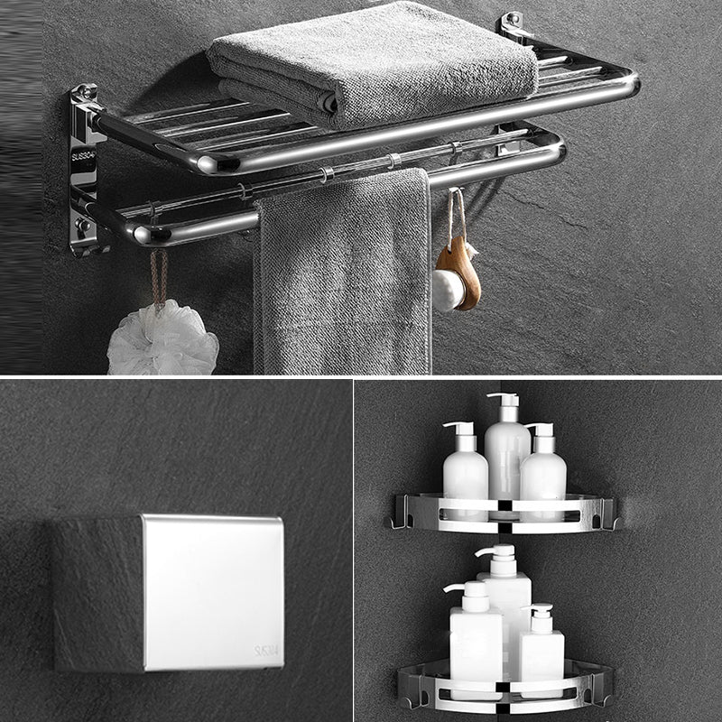 Modern Bathroom Accessory Set Silver Bathroom Accessories Hardware Set 4-Piece Set (Toilet Paper Holder) Clearhalo 'Bathroom Hardware Sets' 'Bathroom Hardware' 'Bathroom Remodel & Bathroom Fixtures' 'bathroom_hardware_sets' 'Home Improvement' 'home_improvement' 'home_improvement_bathroom_hardware_sets' 6997558