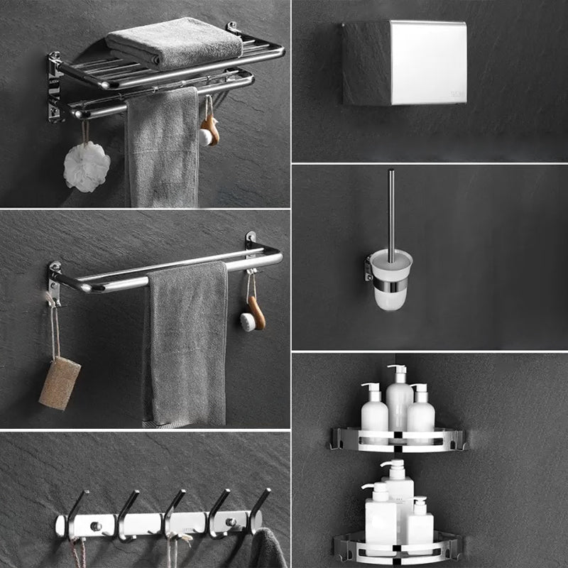 Modern Bathroom Accessory Set Silver Bathroom Accessories Hardware Set 7-Piece Set Clearhalo 'Bathroom Hardware Sets' 'Bathroom Hardware' 'Bathroom Remodel & Bathroom Fixtures' 'bathroom_hardware_sets' 'Home Improvement' 'home_improvement' 'home_improvement_bathroom_hardware_sets' 6997559