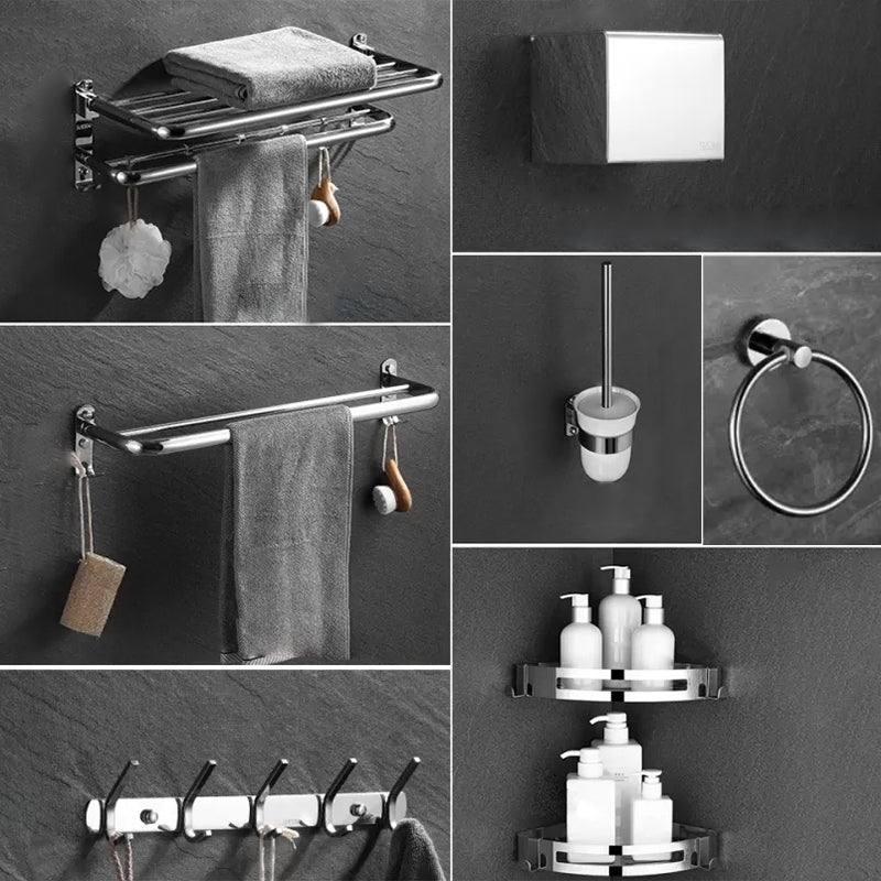 Modern Bathroom Accessory Set Silver Bathroom Accessories Hardware Set 8-Piece Set Clearhalo 'Bathroom Hardware Sets' 'Bathroom Hardware' 'Bathroom Remodel & Bathroom Fixtures' 'bathroom_hardware_sets' 'Home Improvement' 'home_improvement' 'home_improvement_bathroom_hardware_sets' 6997560