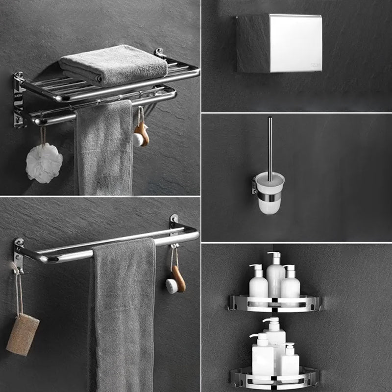 Modern Bathroom Accessory Set Silver Bathroom Accessories Hardware Set 6-Piece Set Clearhalo 'Bathroom Hardware Sets' 'Bathroom Hardware' 'Bathroom Remodel & Bathroom Fixtures' 'bathroom_hardware_sets' 'Home Improvement' 'home_improvement' 'home_improvement_bathroom_hardware_sets' 6997561