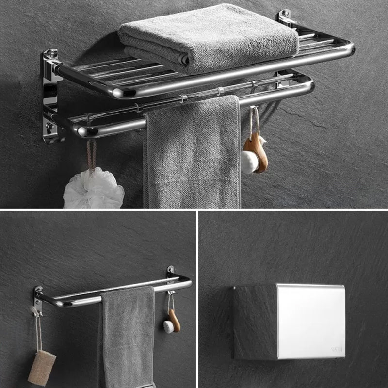 Modern Bathroom Accessory Set Silver Bathroom Accessories Hardware Set 3-Piece Set (Towel Bar) Clearhalo 'Bathroom Hardware Sets' 'Bathroom Hardware' 'Bathroom Remodel & Bathroom Fixtures' 'bathroom_hardware_sets' 'Home Improvement' 'home_improvement' 'home_improvement_bathroom_hardware_sets' 6997562