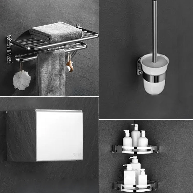 Modern Bathroom Accessory Set Silver Bathroom Accessories Hardware Set 5 piece Set Clearhalo 'Bathroom Hardware Sets' 'Bathroom Hardware' 'Bathroom Remodel & Bathroom Fixtures' 'bathroom_hardware_sets' 'Home Improvement' 'home_improvement' 'home_improvement_bathroom_hardware_sets' 6997563