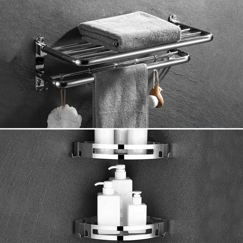 Modern Bathroom Accessory Set Silver Bathroom Accessories Hardware Set 3-Piece Set (Triangle Bath Shelf) Clearhalo 'Bathroom Hardware Sets' 'Bathroom Hardware' 'Bathroom Remodel & Bathroom Fixtures' 'bathroom_hardware_sets' 'Home Improvement' 'home_improvement' 'home_improvement_bathroom_hardware_sets' 6997564