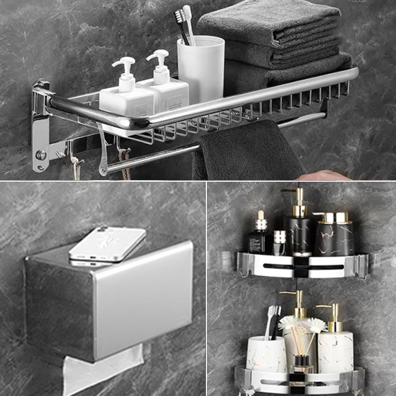 Modern Bathroom Accessory Set Silver Bathroom Accessories Hardware Set Net Basket Set Of 4 (Toilet Paper Holder) Clearhalo 'Bathroom Hardware Sets' 'Bathroom Hardware' 'Bathroom Remodel & Bathroom Fixtures' 'bathroom_hardware_sets' 'Home Improvement' 'home_improvement' 'home_improvement_bathroom_hardware_sets' 6997572