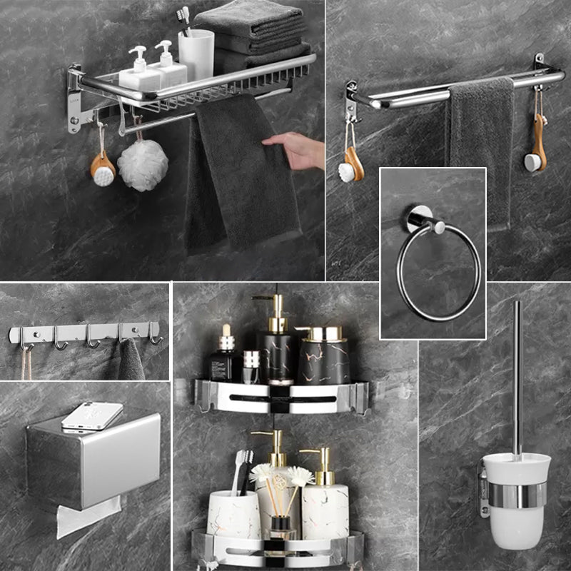 Modern Bathroom Accessory Set Silver Bathroom Accessories Hardware Set Net Basket 8-Piece Set Clearhalo 'Bathroom Hardware Sets' 'Bathroom Hardware' 'Bathroom Remodel & Bathroom Fixtures' 'bathroom_hardware_sets' 'Home Improvement' 'home_improvement' 'home_improvement_bathroom_hardware_sets' 6997574