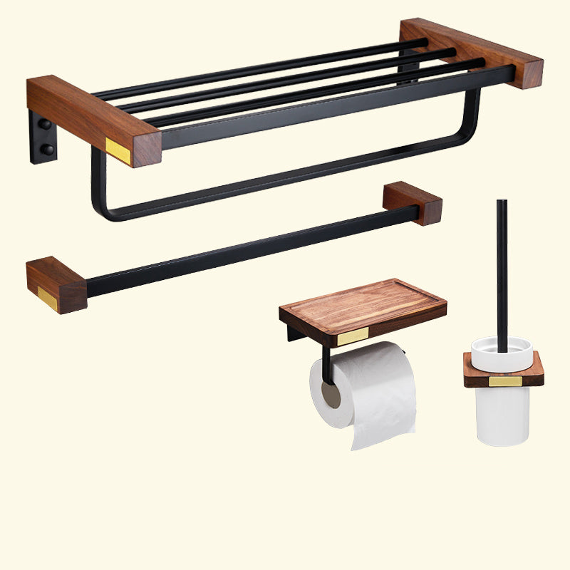 Metal Bathroom Accessory Set Walnut Brown Bathroom Hardware Set 4-Piece Set (Towel Bar) Clearhalo 'Bathroom Hardware Sets' 'Bathroom Hardware' 'Bathroom Remodel & Bathroom Fixtures' 'bathroom_hardware_sets' 'Home Improvement' 'home_improvement' 'home_improvement_bathroom_hardware_sets' 6997589