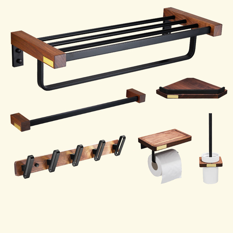 Metal Bathroom Accessory Set Walnut Brown Bathroom Hardware Set 6-Piece Set (Row Hook) Clearhalo 'Bathroom Hardware Sets' 'Bathroom Hardware' 'Bathroom Remodel & Bathroom Fixtures' 'bathroom_hardware_sets' 'Home Improvement' 'home_improvement' 'home_improvement_bathroom_hardware_sets' 6997599