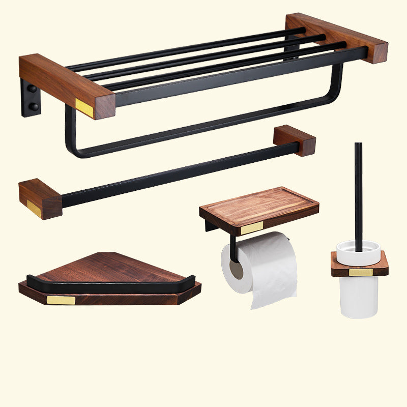 Metal Bathroom Accessory Set Walnut Brown Bathroom Hardware Set 5 piece Set Clearhalo 'Bathroom Hardware Sets' 'Bathroom Hardware' 'Bathroom Remodel & Bathroom Fixtures' 'bathroom_hardware_sets' 'Home Improvement' 'home_improvement' 'home_improvement_bathroom_hardware_sets' 6997601