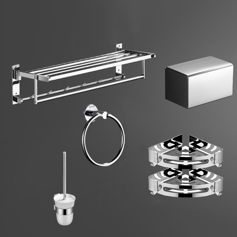 Modern Bath Hardware Set Silver Bathroom Accessories Hardware Set 6-Piece Set (Toilet Paper Holder) Clearhalo 'Bathroom Hardware Sets' 'Bathroom Hardware' 'Bathroom Remodel & Bathroom Fixtures' 'bathroom_hardware_sets' 'Home Improvement' 'home_improvement' 'home_improvement_bathroom_hardware_sets' 6997652