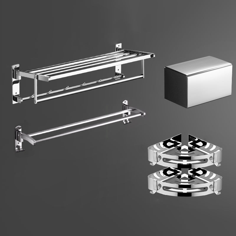 Modern Bath Hardware Set Silver Bathroom Accessories Hardware Set 5-Piece Set (Towel Bar) Clearhalo 'Bathroom Hardware Sets' 'Bathroom Hardware' 'Bathroom Remodel & Bathroom Fixtures' 'bathroom_hardware_sets' 'Home Improvement' 'home_improvement' 'home_improvement_bathroom_hardware_sets' 6997654