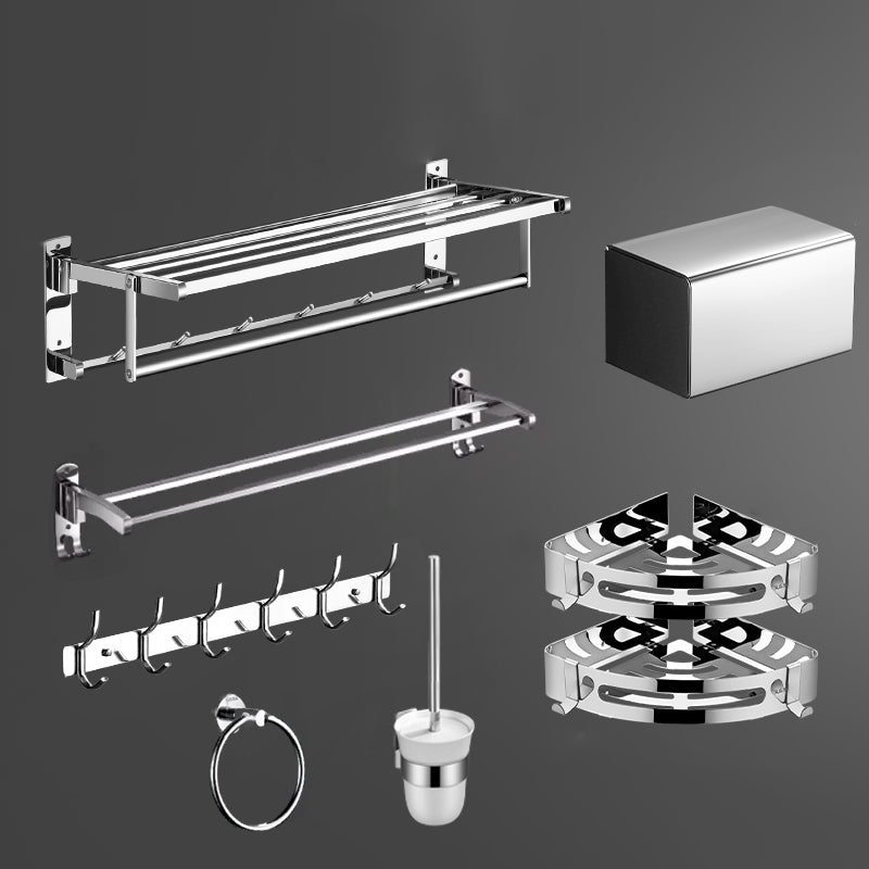 Modern Bath Hardware Set Silver Bathroom Accessories Hardware Set 8-Piece Set (Towel Ring) Clearhalo 'Bathroom Hardware Sets' 'Bathroom Hardware' 'Bathroom Remodel & Bathroom Fixtures' 'bathroom_hardware_sets' 'Home Improvement' 'home_improvement' 'home_improvement_bathroom_hardware_sets' 6997656