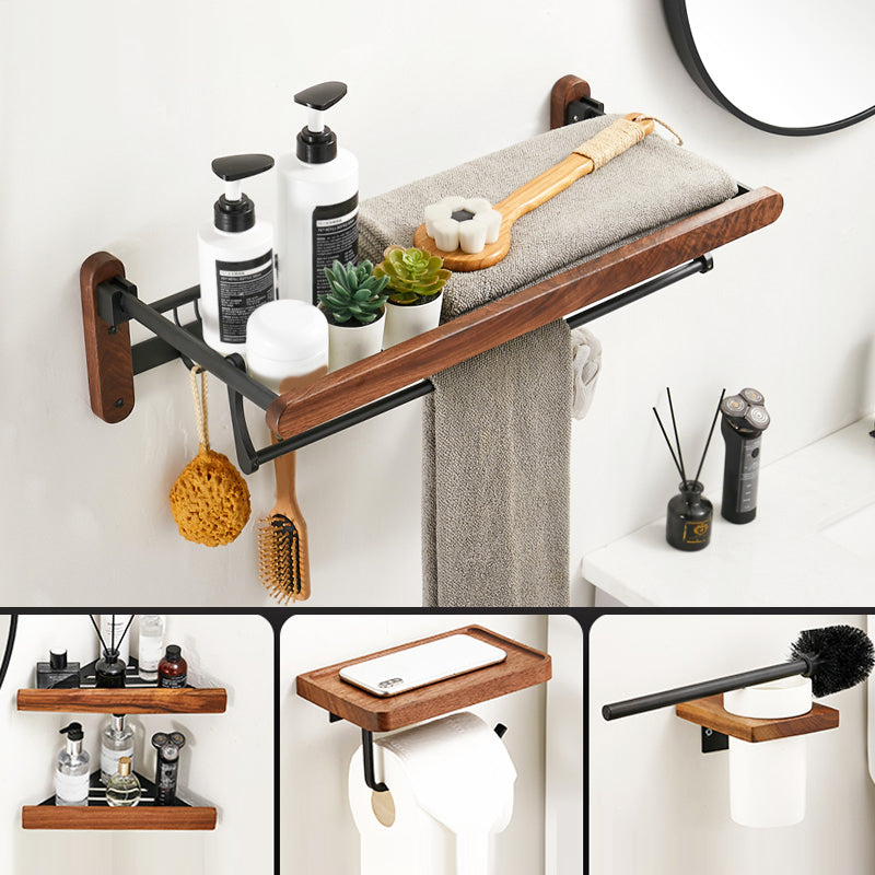 Walnut Bathroom Set Black Metal Bathroom Accessories Hardware Set -  Clearhalo