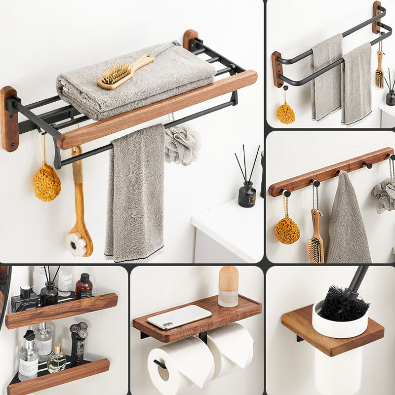 Walnut Brown Bathroom Accessory Set Metal Foldable Bath Hardware Set Clearhalo 'Bathroom Hardware Sets' 'Bathroom Hardware' 'Bathroom Remodel & Bathroom Fixtures' 'bathroom_hardware_sets' 'Home Improvement' 'home_improvement' 'home_improvement_bathroom_hardware_sets' 6997692