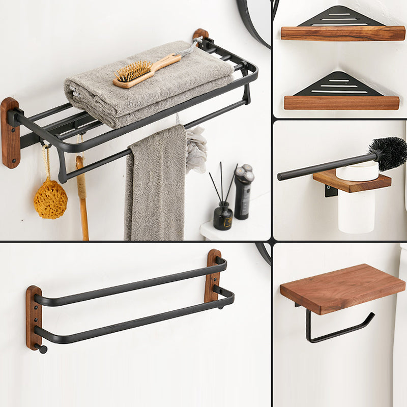 Walnut Brown Bathroom Accessory Set Metal Foldable Bath Hardware Set 6-Piece Set (Straight) Clearhalo 'Bathroom Hardware Sets' 'Bathroom Hardware' 'Bathroom Remodel & Bathroom Fixtures' 'bathroom_hardware_sets' 'Home Improvement' 'home_improvement' 'home_improvement_bathroom_hardware_sets' 6997717