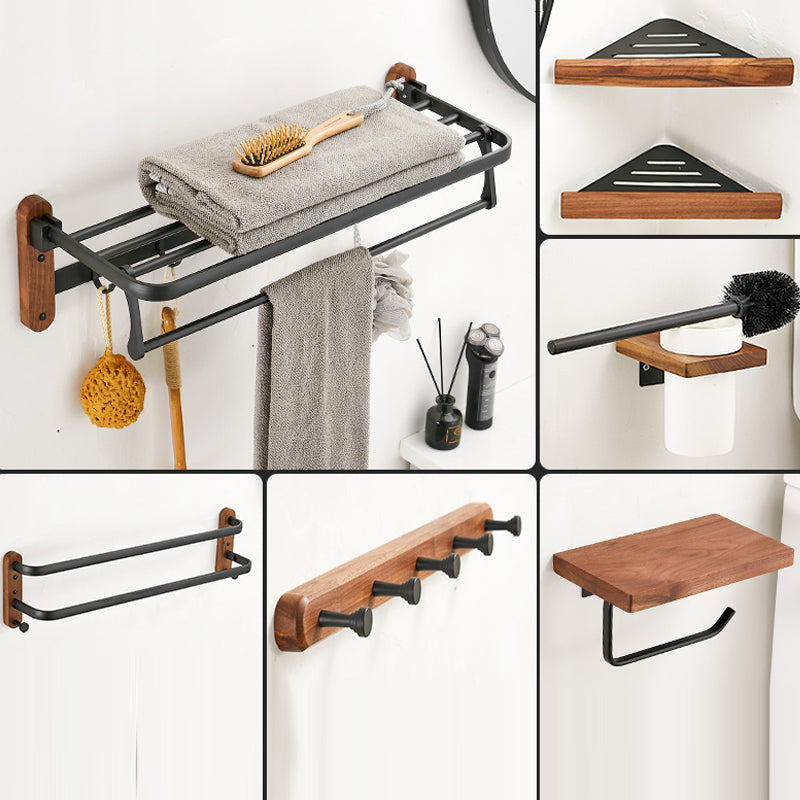 Walnut Brown Bathroom Accessory Set Metal Foldable Bath Hardware Set 7-Piece Set (Straight) Clearhalo 'Bathroom Hardware Sets' 'Bathroom Hardware' 'Bathroom Remodel & Bathroom Fixtures' 'bathroom_hardware_sets' 'Home Improvement' 'home_improvement' 'home_improvement_bathroom_hardware_sets' 6997718