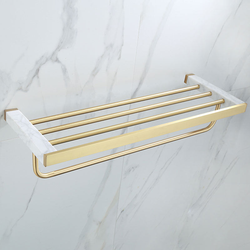 Polished Brass Bathroom Accessory Set Marble Bathroom Hardware White Towel Rack Clearhalo 'Bathroom Hardware Sets' 'Bathroom Hardware' 'Bathroom Remodel & Bathroom Fixtures' 'bathroom_hardware_sets' 'Home Improvement' 'home_improvement' 'home_improvement_bathroom_hardware_sets' 6997728