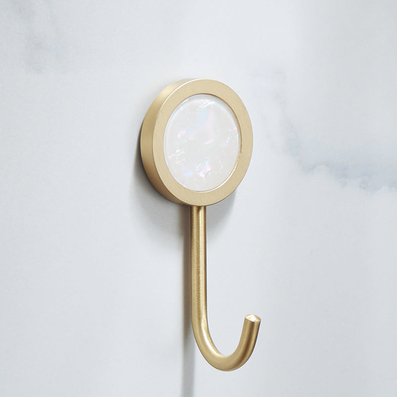 Polished Brass Bathroom Accessory Set Marble Bathroom Hardware White Towel/Robe Hook (Single Hook) Clearhalo 'Bathroom Hardware Sets' 'Bathroom Hardware' 'Bathroom Remodel & Bathroom Fixtures' 'bathroom_hardware_sets' 'Home Improvement' 'home_improvement' 'home_improvement_bathroom_hardware_sets' 6997737