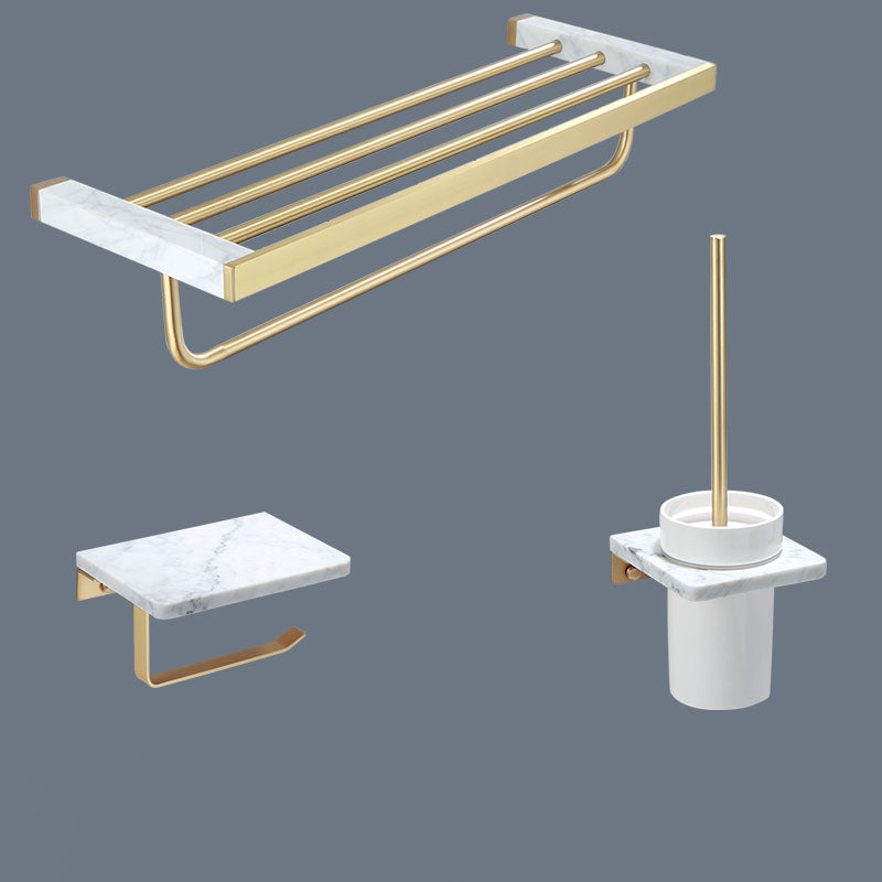 Polished Brass Bathroom Accessory Set Marble Bathroom Hardware White 3-Piece Set (Towel Rack) Clearhalo 'Bathroom Hardware Sets' 'Bathroom Hardware' 'Bathroom Remodel & Bathroom Fixtures' 'bathroom_hardware_sets' 'Home Improvement' 'home_improvement' 'home_improvement_bathroom_hardware_sets' 6997747