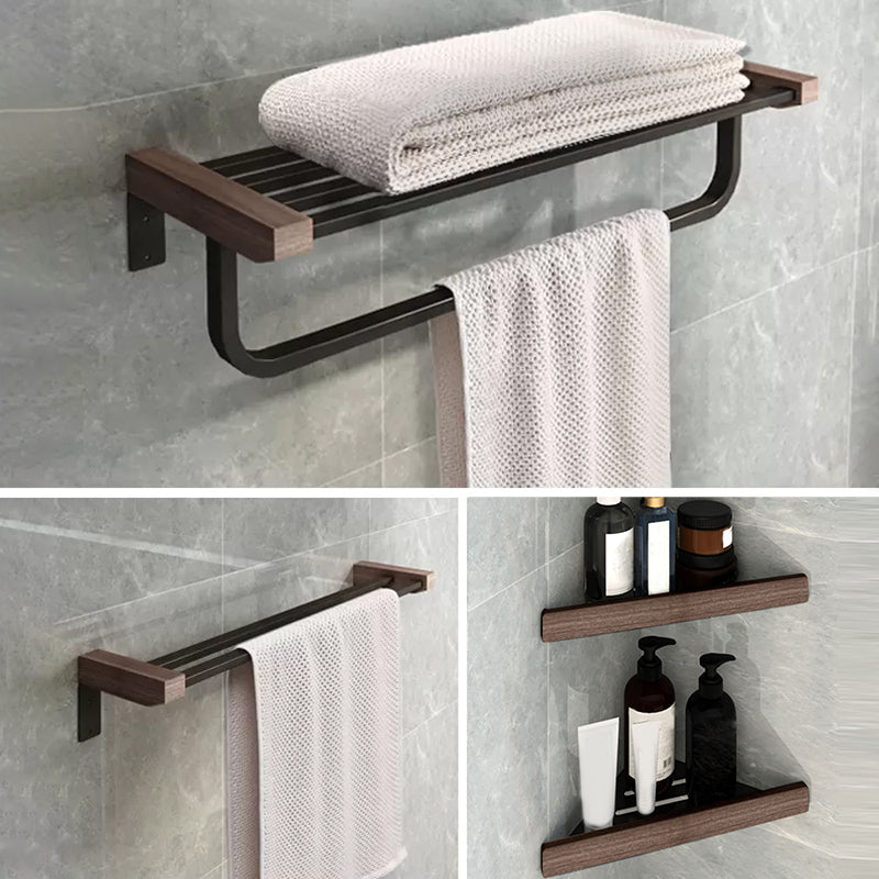 7-Piece Bathroom Accessory Set Metal Bathroom Set with Wood Accents 4-Piece Set (Towel Bar) Clearhalo 'Bathroom Hardware Sets' 'Bathroom Hardware' 'Bathroom Remodel & Bathroom Fixtures' 'bathroom_hardware_sets' 'Home Improvement' 'home_improvement' 'home_improvement_bathroom_hardware_sets' 6997768