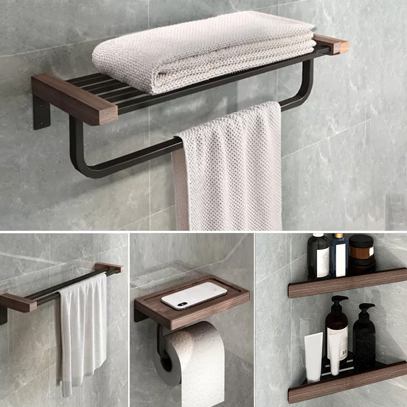 7-Piece Bathroom Accessory Set Metal Bathroom Set with Wood Accents 5-Piece Set (Toilet Paper Holder) Clearhalo 'Bathroom Hardware Sets' 'Bathroom Hardware' 'Bathroom Remodel & Bathroom Fixtures' 'bathroom_hardware_sets' 'Home Improvement' 'home_improvement' 'home_improvement_bathroom_hardware_sets' 6997775