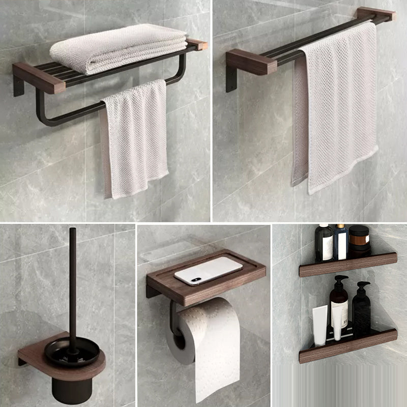 7-Piece Bathroom Accessory Set Metal Bathroom Set with Wood Accents 6-Piece Set (Toilet Brush) Clearhalo 'Bathroom Hardware Sets' 'Bathroom Hardware' 'Bathroom Remodel & Bathroom Fixtures' 'bathroom_hardware_sets' 'Home Improvement' 'home_improvement' 'home_improvement_bathroom_hardware_sets' 6997780