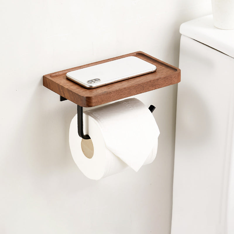 Solid Wood Bathroom Accessory Set Foldable Metal Bathroom Hardware Toilet Paper Holder (8"L) Clearhalo 'Bathroom Hardware Sets' 'Bathroom Hardware' 'Bathroom Remodel & Bathroom Fixtures' 'bathroom_hardware_sets' 'Home Improvement' 'home_improvement' 'home_improvement_bathroom_hardware_sets' 6997799