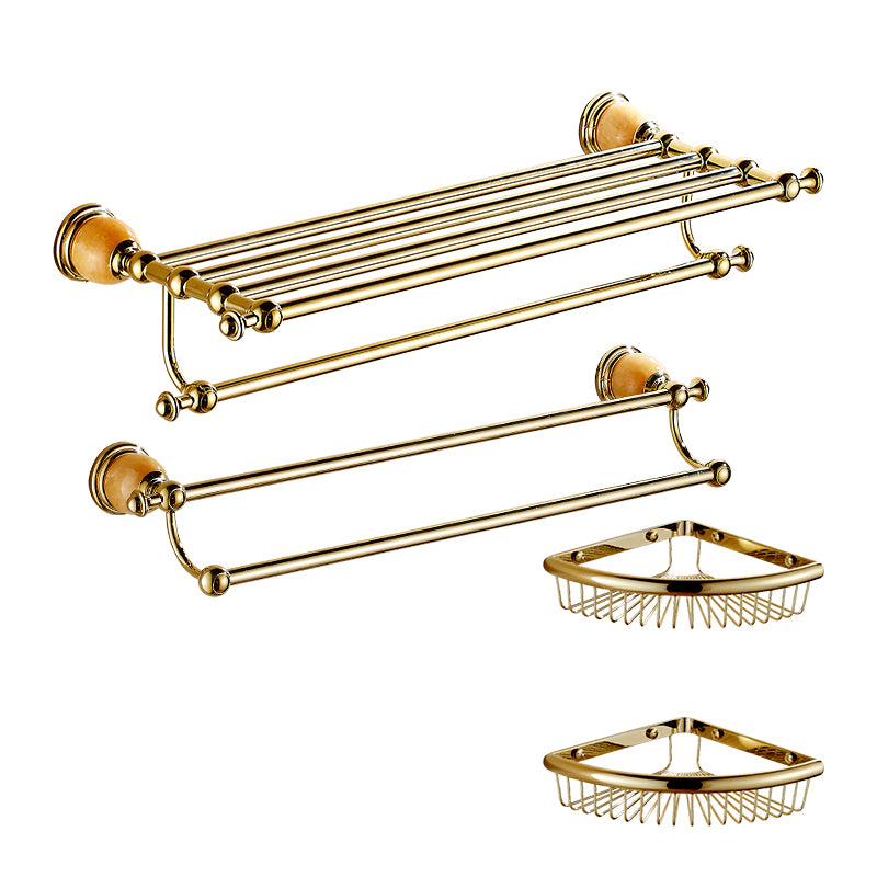 Polished Gold Bathroom Set Metal Bathroom Accessories Hardware Set 4-Piece Set (Double Rods) Clearhalo 'Bathroom Hardware Sets' 'Bathroom Hardware' 'Bathroom Remodel & Bathroom Fixtures' 'bathroom_hardware_sets' 'Home Improvement' 'home_improvement' 'home_improvement_bathroom_hardware_sets' 6997865