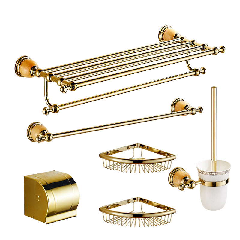 Polished Gold Bathroom Set Metal Bathroom Accessories Hardware Set 6-Piece Set (Single Rod) Clearhalo 'Bathroom Hardware Sets' 'Bathroom Hardware' 'Bathroom Remodel & Bathroom Fixtures' 'bathroom_hardware_sets' 'Home Improvement' 'home_improvement' 'home_improvement_bathroom_hardware_sets' 6997867