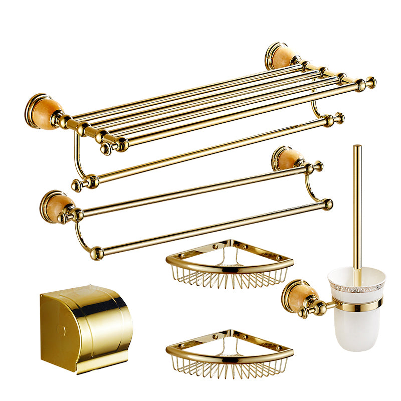 Polished Gold Bathroom Set Metal Bathroom Accessories Hardware Set 6-Piece Set (Double Rods) Clearhalo 'Bathroom Hardware Sets' 'Bathroom Hardware' 'Bathroom Remodel & Bathroom Fixtures' 'bathroom_hardware_sets' 'Home Improvement' 'home_improvement' 'home_improvement_bathroom_hardware_sets' 6997868