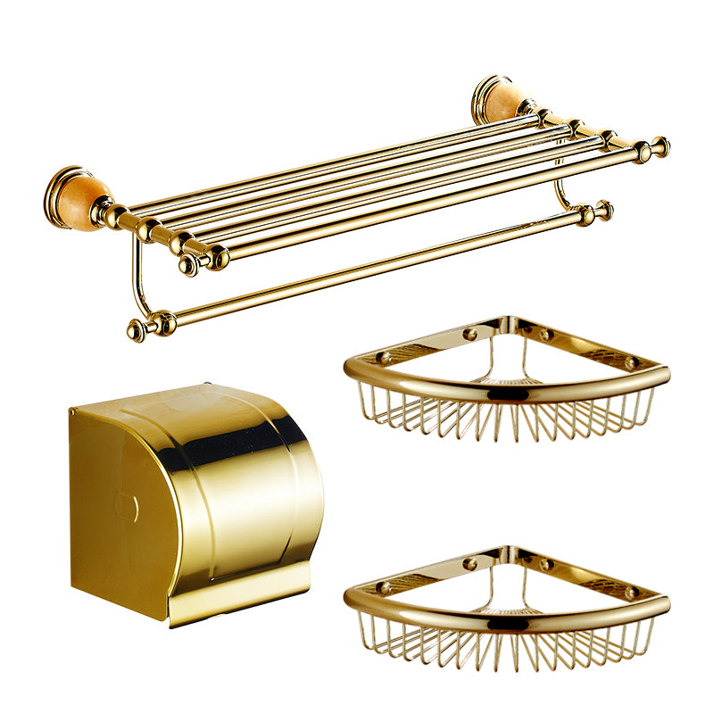 Polished Gold Bathroom Set Metal Bathroom Accessories Hardware Set 4-Piece Set Clearhalo 'Bathroom Hardware Sets' 'Bathroom Hardware' 'Bathroom Remodel & Bathroom Fixtures' 'bathroom_hardware_sets' 'Home Improvement' 'home_improvement' 'home_improvement_bathroom_hardware_sets' 6997872